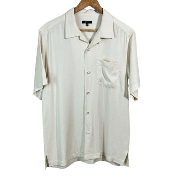 Quince Mens M 100% Silk Twill Short Sleeve Camp Shirt White Button Up - Picture 1 of 9